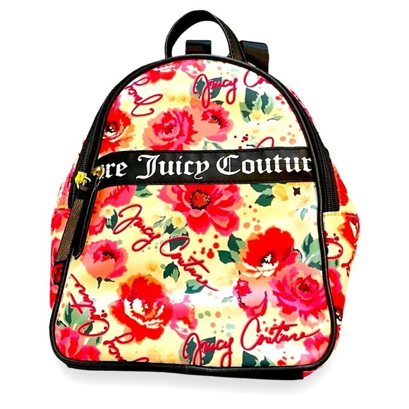 Juicy Couture Zip Back Pack Pick Ur Petal Floral Rose Print Vinyl Pockets Small - Picture 1 of 9